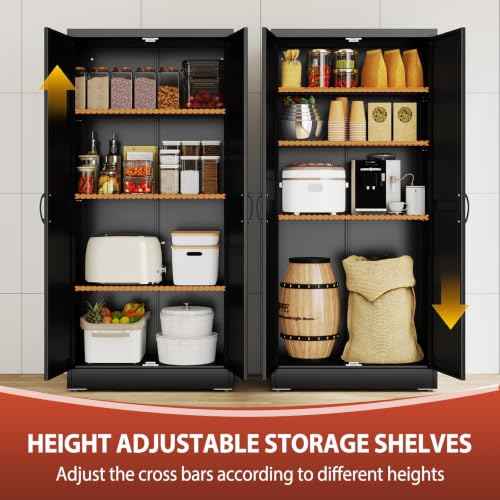 63" Black Metal Storage Pantry Cabinet