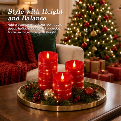 Red Flameless Candles with String Lights