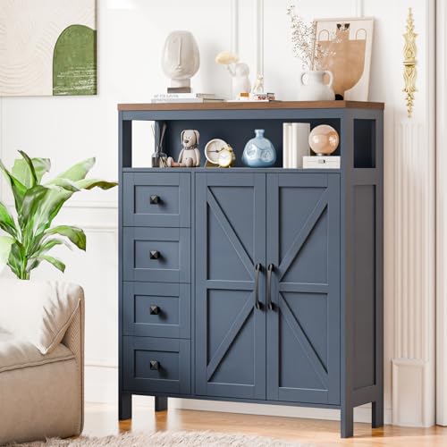 Farmhouse Storage Cabinet with 2 Doors and 4 Drawers