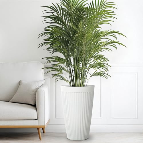 Autodaya 20" Tall Fluted Resin Planters Set of 2 with Drainage Holes (2 Count)