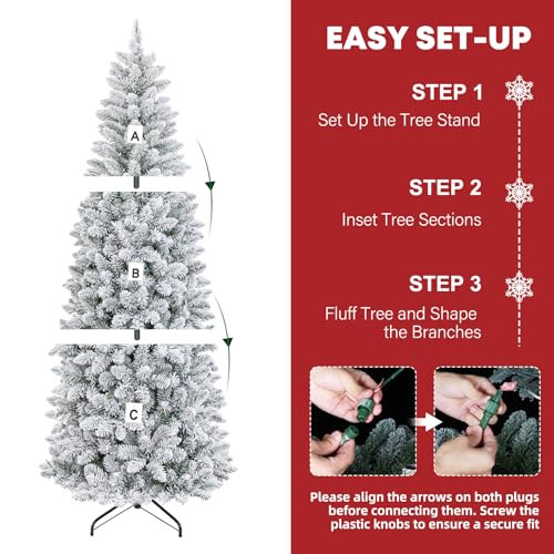 7.5 ft Prelit Snow Flocked Pencil Slim Christmas Tree