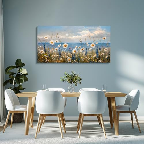 Blue Ocean Canvas Wall Art for Living Room Wall Decor For Bedroom Bathroom Decoration Abstract Natural Seascape Painting Modern Office Wildflowers Artwork Pictures Home Decor Ready To Hang