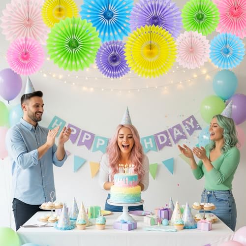 Honeycomb Round Paper Fans Macaron Hanging Party Decoration (12 Count)