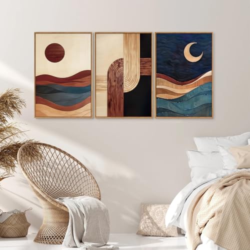 Boho Mid Century Modern Framed Canvas Wall Art