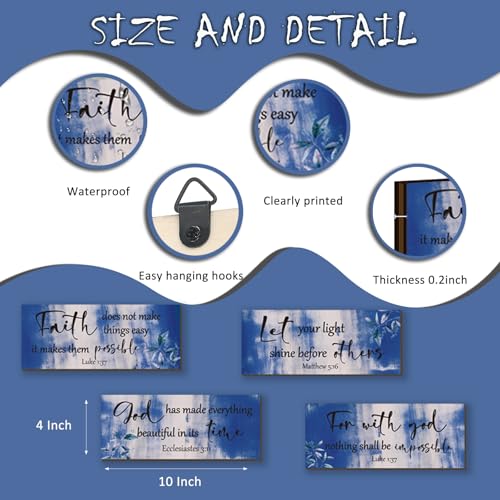 4 Pieces Blue Bathroom Decor Bible Verses Wooden Wall Decor Abstract Office Christian Religious Art for Women Office Home Bedroom Living Room Decoration (4 Count)