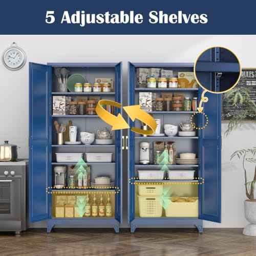 75”Metal Pantry Storage Cabinet with Doors & 5 Adjustable Shelves