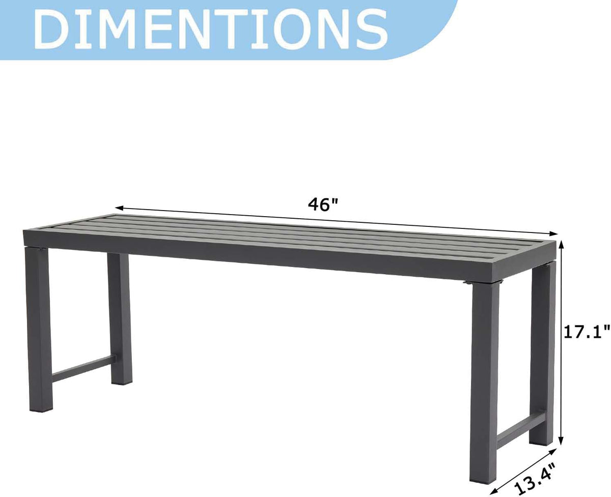 Outdoor Metal Backless Bench Set of 2, 46" Patio Garden Bench for Outdoor, All Wheather Outdoor Bench for Garden, Backyard, Porch, Grey