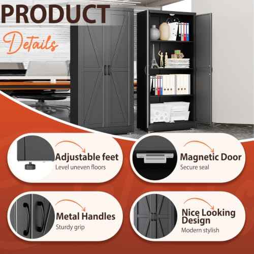 63" Black Metal Storage Pantry Cabinet