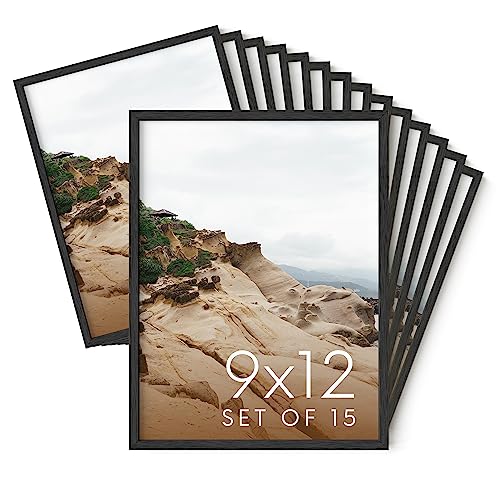 9x12 Black Oak Wood Picture Frames Set of 15
