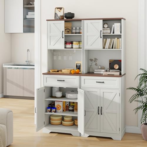 68" Farmhouse Storage Cabinet with LED Light & Charging Station
