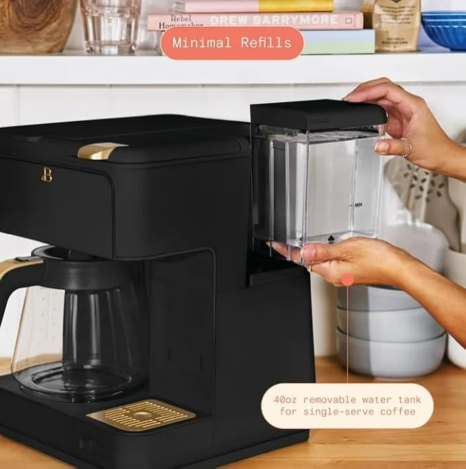 Beauti Multi Brew 12 Cup Programmable Drip & Single Serve Coffee Maker, Versatile Brewing (6oz, 8oz, 10oz, 12oz, 14oz), Pods or Ground, Over Ice option, Keep Warm mode (Black)