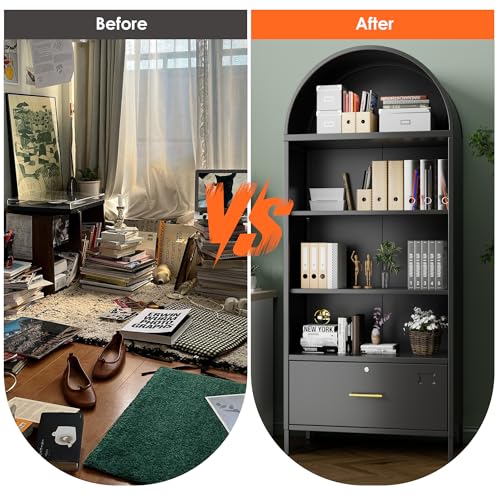 Tall Black Arched Bookcase