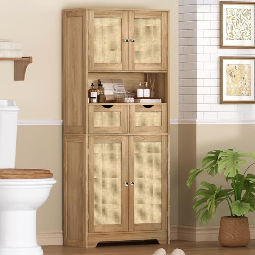 Tall Storage Cabinet with 2 Drawers & Adjustable Shelves