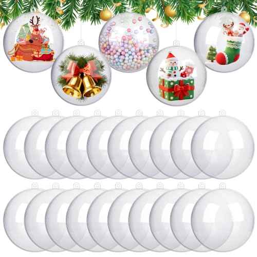 25 Pieces 3.2 Inch Christmas Clear Plastic Fillable Ball Ornaments DIY Craft Transparent Baubles Shatterproof Christmas Tree Hanging Ornaments for Xmas New Year's Birthday Wedding Home Decor (50 Count)
