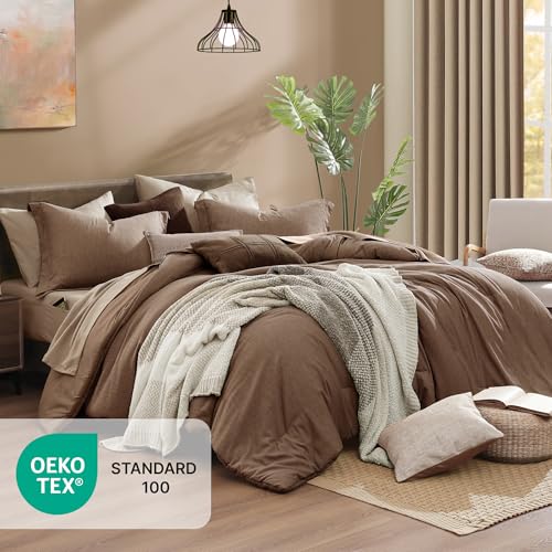 King Size Comforter Set 7 Pieces Brown Cationic Dyeing Bed in a Bag