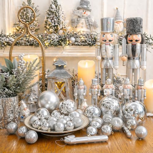 24ct Silver Christmas Ornaments for Tree Decorations (24 Count)