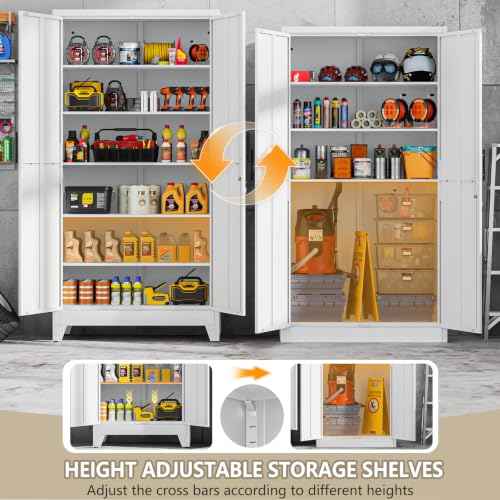 Metal Kitchen Pantry Storage Cabinet with Lock Doors and Shelves