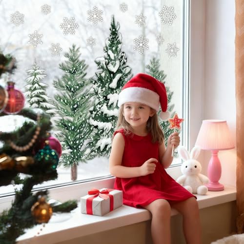 Christmas Window Clings for Glass 9 Sheet Xmas Tree Window Decals with Snowflake Designs Window Stickers Winter Windows Cling for Party Supplies Home School Office Glass Decorations (9 Count)