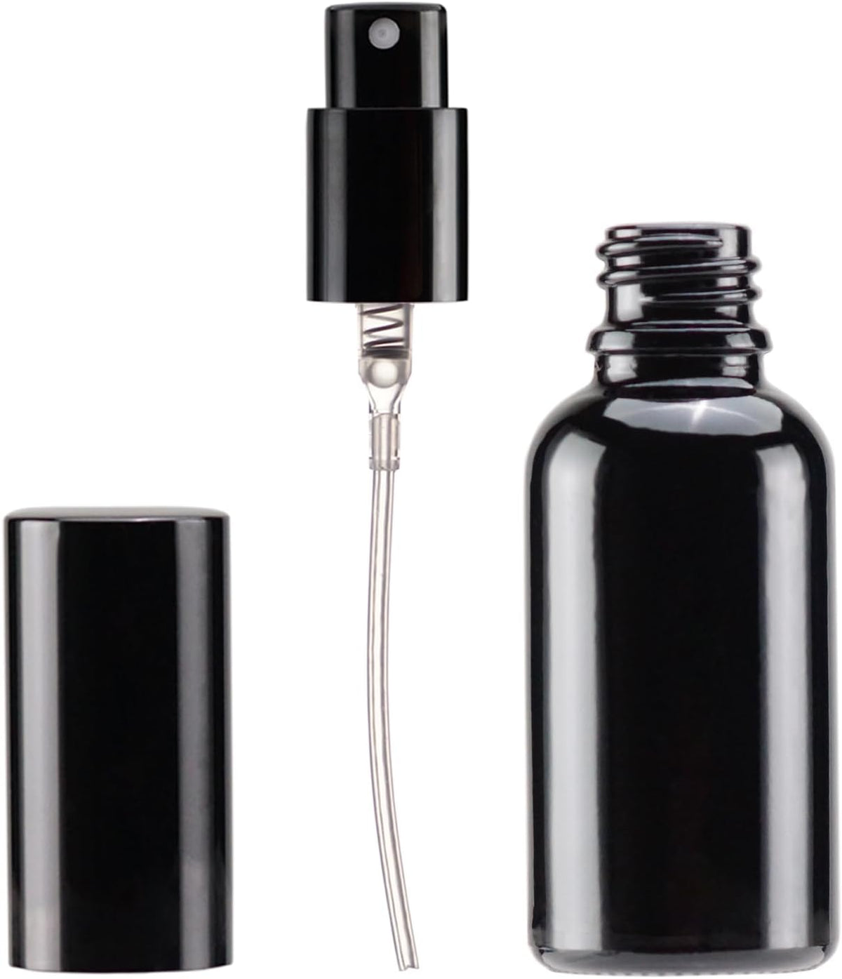 YIZHAO Black Glass Spray Bottles 1oz, with Small Fine Mist Spray, Metal Cap, Refillable for Essential Oil,Travel,Cleaning,Perfume,Aromatherapy,Makeup – 12 Pcs