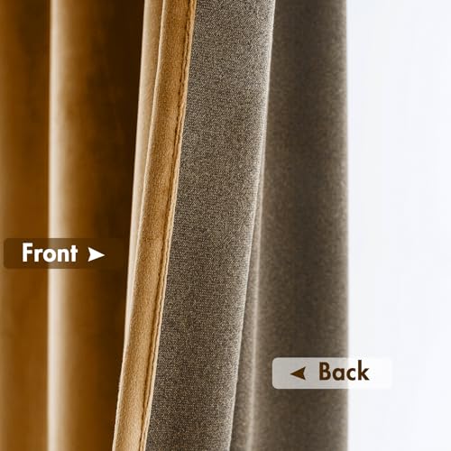 Golden Brown Blackout Velvet Curtains Drapes 96 Inch Long 52"x96" (2 Count)