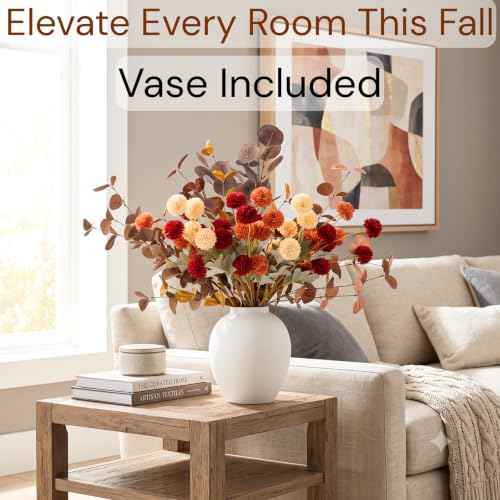 Orange Fall Flower Arrangement with Vase (12 Count)