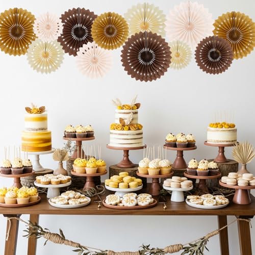 12packs Honeycomb Round Paper Fans Brown Hanging Party Decoration (12 Count)