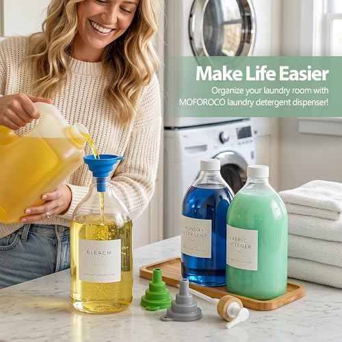 3 Pack White Liquid Laundry Detergent Dispenser with Bamboo Tray
