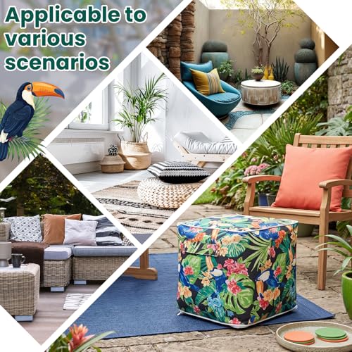 2 Pack Inflatable Outdoor Ottoman Pouf Waterproof Cube 16" Square Blow up Ottoman Footrest with Handle Outdoor Portable Footstool for Patio Garden Camping or Home Pool (2 Count)