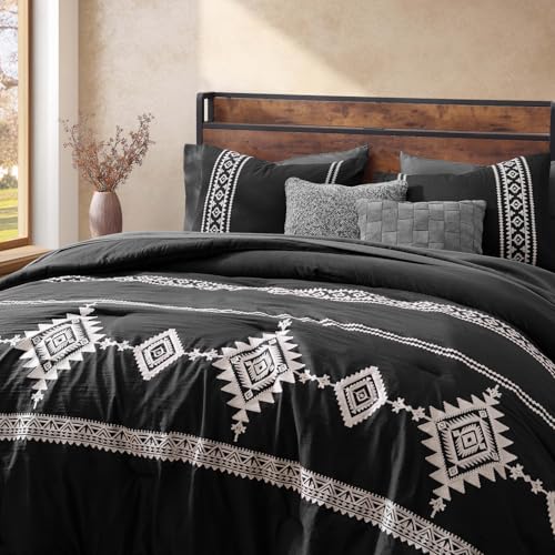 Embroidery King Size Comforter Set 7 Pieces Black Bed in a Bag
