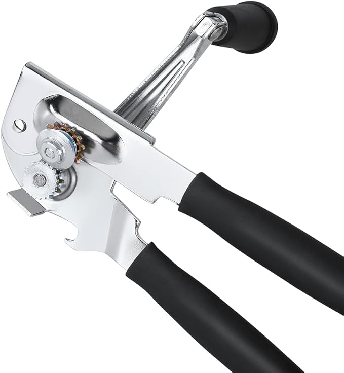 Manual Can Opener,Commercial Heavy Duty Can Openers with Easy-Turn Crank,Ergonomic Long Rubber Handle for Seniors