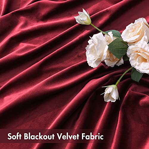 Burgundy Red Blackout Velvet Curtains Drapes 90 Inch Long 52"x90" (2 Count)