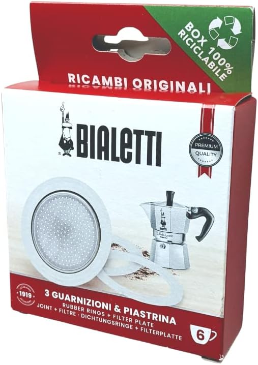 Bialetti Spare Parts, Includes 3 Gaskets and 1 Plate, Compatible with Moka Express, Fiammetta, Break, Happy, Dama, Moka Timer and Rainbow (6 Cups)