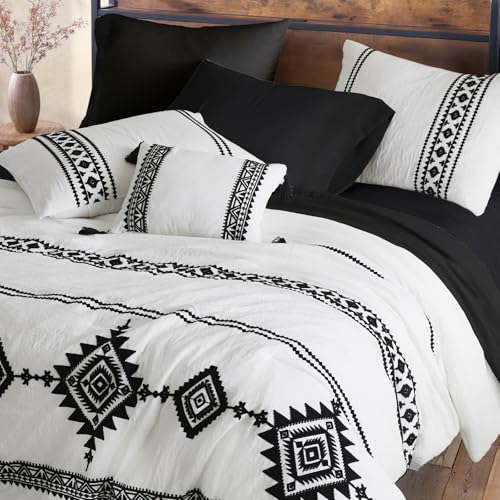 Embroidery Queen Comforter Set 7 Pieces White Western Bed in a Bag