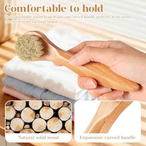 3 Pcs Wooden Laundry Stain Brush Stain Remover Dauber Brushes with Round Head Boar Bristle Small Stain Brush for Clothes for Scrubbing Stains from Furniture Fabric Leather (3 Count)