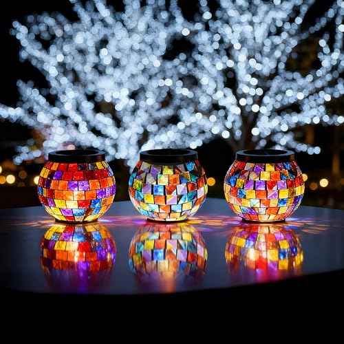 6 Pack Gift for her him Landscape Lighting Path Lights Heavy Solar Mosaic Lantern with RGB Color (6 Count)