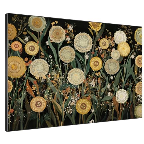 60"x72" Extra Large Framed Wall Art Whimsical Dandelion Field in Yellow and Green