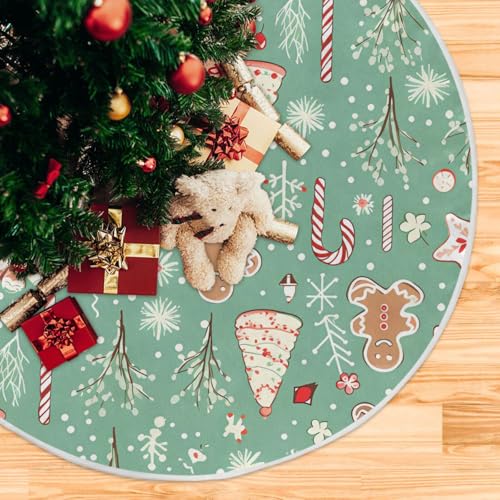 36 Inch Christmas Tree Skirt With Gingerbread Print Pattern
