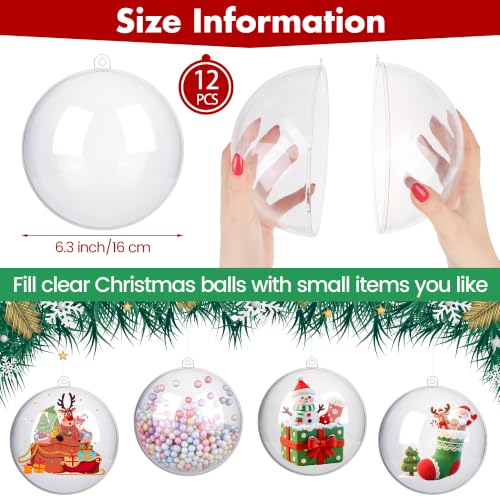 12 Pieces 6.3 Inch Christmas Clear Plastic Fillable Ball Ornaments (50 Count)