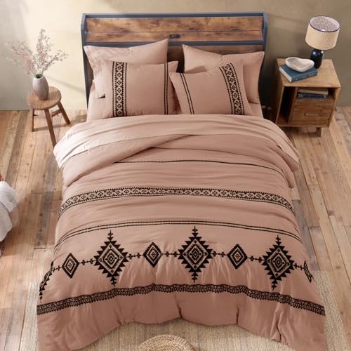 Embroidery Queen Comforter Set 7 Pieces Dusty Pink Bed in a Bag
