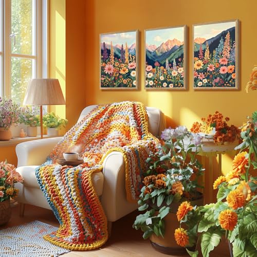 Wood Framed Boho Moutain Wildflower Wall Art Set of 3 (3 Count)