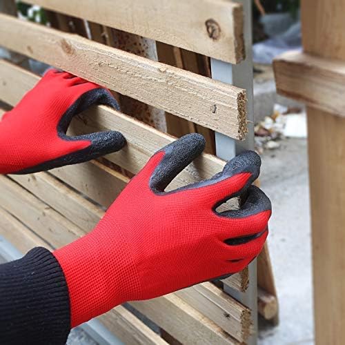 Evridwear Crinkle Latex Rubber Hand Coated Safety Work Gloves for Men Women General Multi Use Construction Warehouse Gardening Assembly Landscaping (XS-Size) Red 120 Pairs Pack