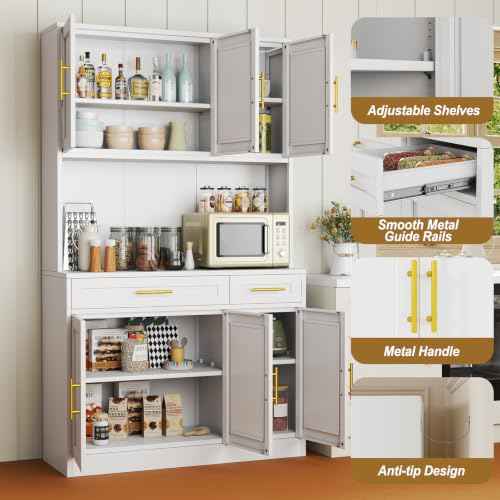 71" Metal Large Pantry Storage Cabinet with Adjustable Shelves