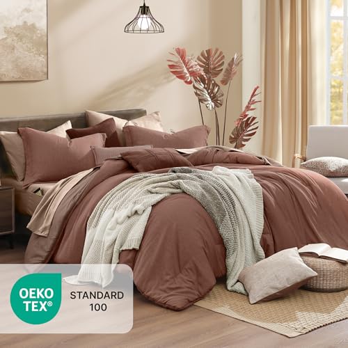 Full Comforter Set 7 Pieces Terracotta Cationic Dyeing Bed in a Bag
