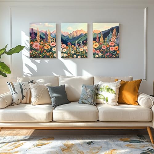 Wrapped Canvas Boho Moutain Wildflower Wall Art Set of 3 (3 Count)