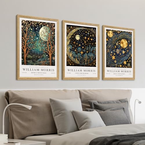 Wood Framed William Morris Moon Star Wall Art Set of 3 (3 Count)