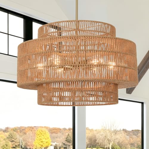 6-Light 3-Tier Rattan Chandelier