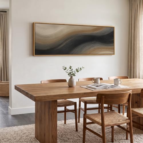 Large Framed Neutral Black Brown Abstract Wall Art for Living Room