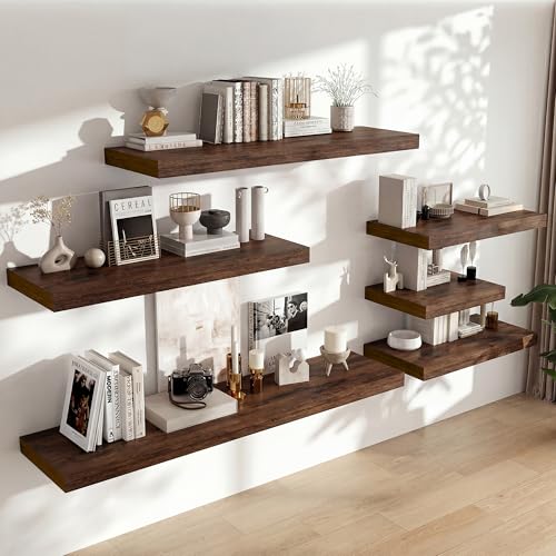 72 x 12 Deep Floating Shelves Wall Mounted Set of 2 Rustic Brown