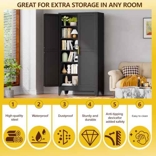 79" Tall Black Kitchen Pantry Cabinet