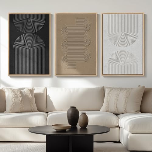 Large Framed Boho Black White Abstract Wall Art for Living Room (3 Count)